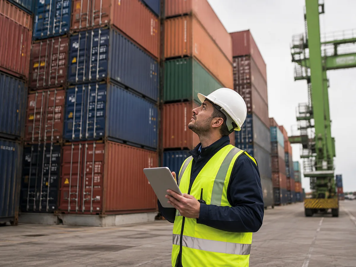 A worker among shipping containers