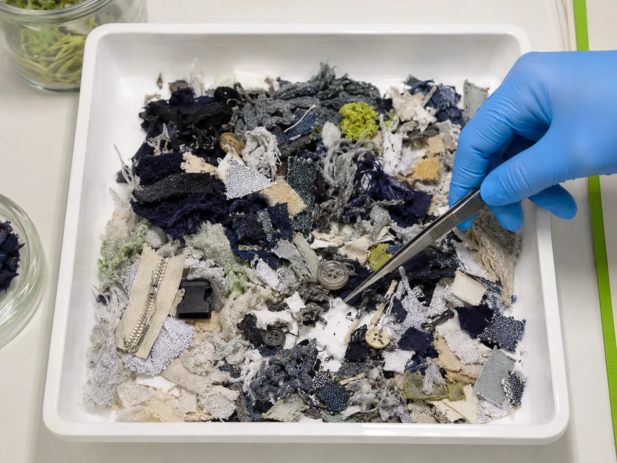 A tray of sorted textile contaminants