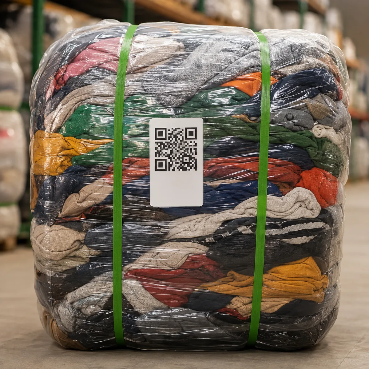 A single bale with a QR-code label